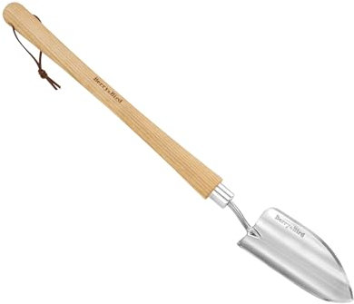 ‌Berry&Bird Stainless Steel Gardening Hand Trowel with extended handle, Ergonomic Wood Grip, Rust-Resistant and Easy to Clean, Ideal for Digging Transplanting Planting Weeding in Your Garden