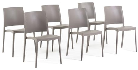 SIEDITI FUORI E DENTRO Sedie impilabili in polipropilene con fibra di vetro per esterno/giardino o interno, idrorepellenti e resistenti, design moderno e minimal - Maria (6, Tortora)