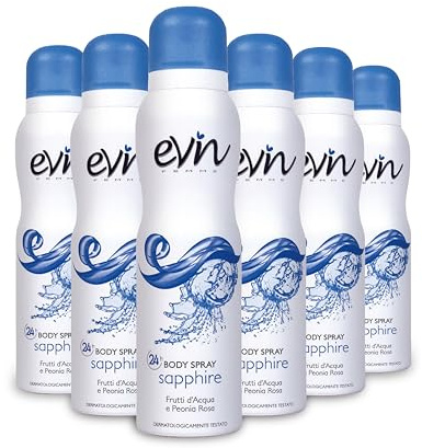 EVIN FEMME | Deodorante Donna Spray Sapphire, Fragranza Frutti d'Acqua e Peonia Rosa, Formula Attiva per 24h, 6x150ml