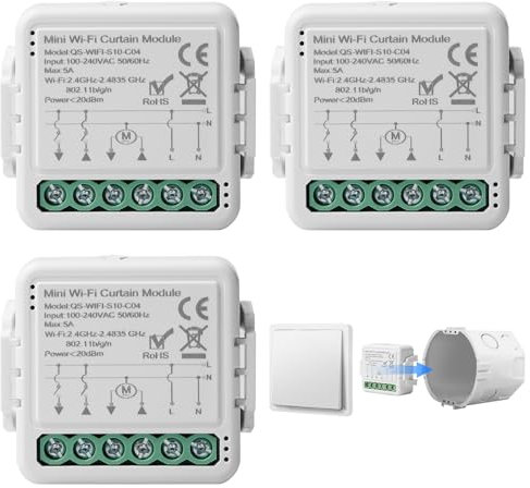 Tuya WiFi Smart Roller Shutter Switch Module, 2.4 GHz Alexa Smart Roller Shutter Control, App Control, Timer for Roller Shutter Motor, Works with Alexa/Google Home, Pack of 3