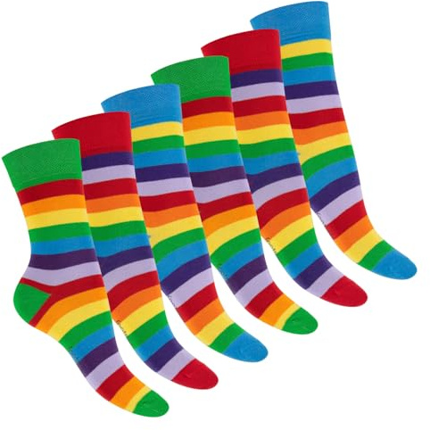 Footstar - 6 paia di calzini da donna e uomo a righe, con strisce, arcobaleno, 35-38
