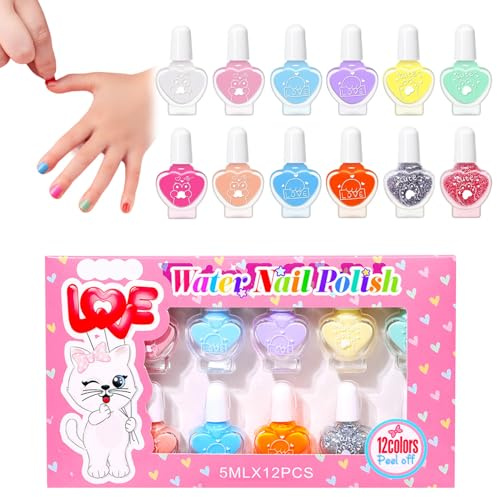 12PCS Peel Off Nail Polish Set for Kids – Non-Toxic, Water-Based, Quick-Dry Nail Varnish, DIY Manicure Kit with 12 Vibrant Colors – Safe Nail Art Gift for Toddlers, Girls & Teens
