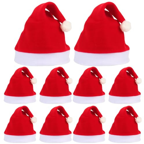 Lot de 10 Bonnet Noel, Bonnet de Noël pour Adultes, Chapeau de Père Rouges, Accessoires de Noël, pour Déguisement de Père Noël, Fête de Noël, Dîner de Noël en Famille