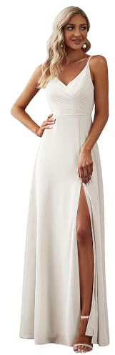 Ever-Pretty Women's A Line Spaghetti Straps V Neck Long Chiffon Asymmetry Prom Dress with Slit ES0128B