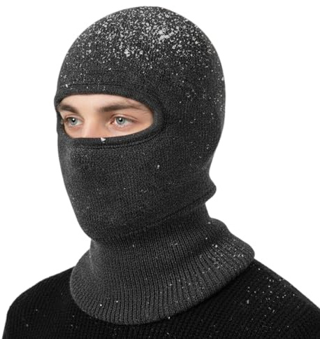 TOP-EX DryKnit Waterproof Winter Knitted Balaclava Wool Beanie Hat with Fleece Lining Warm Face Mask for Cold Weather Skiing Snowboarding Motorcycling Dark Grey