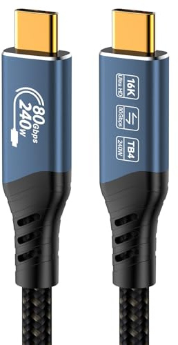 PremiumCord Cavo di Collegamento USB4™ Versione 2, Thunderbolt 4, 16K a 60 Hz, Cavo Dati Ultraspeed fino a 80 Gbps, E-Marker, USB Type-C, Ricarica Rapida fino a 240 W, Blu, Lunghezza 1,5m