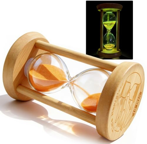 PROLOSO Wooden Hourglass Sand Timers 10 Minutes Large Bamboo Sand Clock 10 Min Glow in the Dark Sandglass for Kids Games Classroom Kitchen Decoration