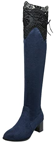 Ankle Boots Women's Boots European American Sexy Hollow Out Lace High Heel Overknee Boots Women With Heel, blue, 8.5 UK