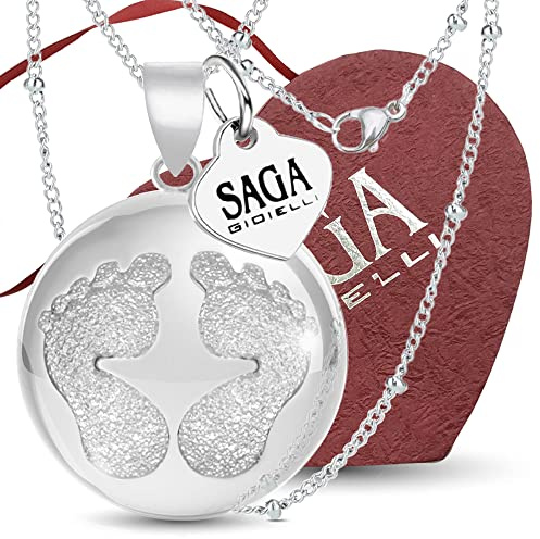 SAGA GIOIELLI® Collar Embarazo Collar llamando ángeles con pies collar de acero Caja regalo