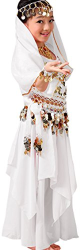 Astage Costume d'Halloween pour fille - Costume de danse orientale indienne - Carnaval, blanc, 3-5 ans
