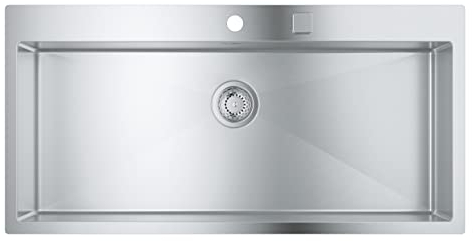 GROHE K800 - Edelstahlküchenspüle (1 Becken, Zubehör beiliegend: Exzenterbedienung, Ablaufgarnitur, Siebkorbventil, Montageset), edelstahl, 31586SD1