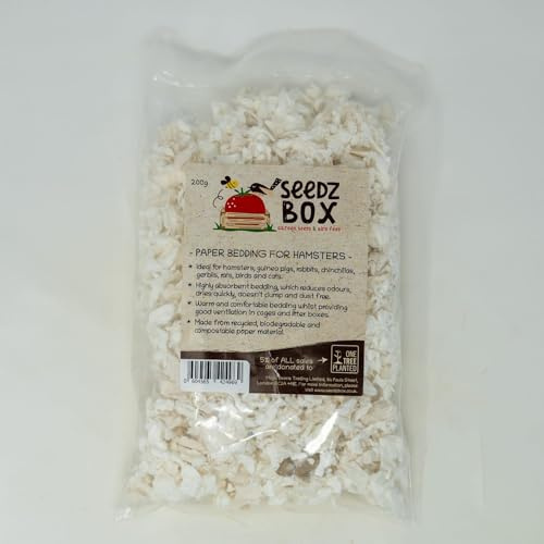 Seedzbox Hamster Gerbil Rat Rabbit & Guinea Pig Bedding 200g - Compressed Absorbent Warm Animal Paper Bedding Litter - Also Chinchillas Birds Cats - Alternative to Sand Sawdust