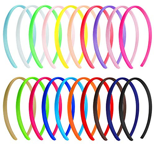 20Pcs Diademas de Satén Multicolor, Diademas de Satén Satinado, Diadema Rasa, Diadema Turbante,Lisas y Plástica para Niñas Chicas Mujeres