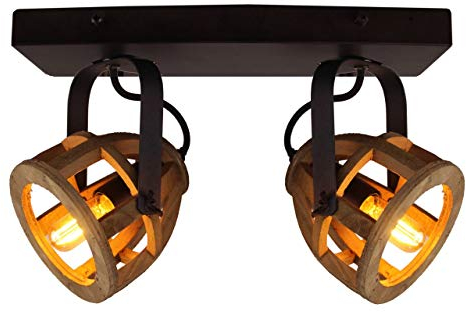 Brilliant Lampe Matrix Wood Spotbalken 2flg. schwarz/natur | 2x D45, E14, 40W, geeignet für Tropfenlampen nicht enthalten | Köpfe schwenkbar | Für LED-Leuchtmittel geeignet