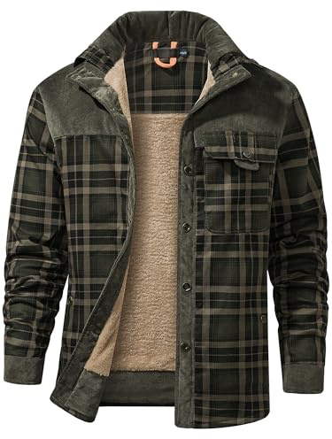 Mr.Stream Hombres Casual Manga Larga de Franela a Cuadros botón Forrado de Piel Caliente Camisa Chaqueta Sherp 3251 Dark Green 3XL