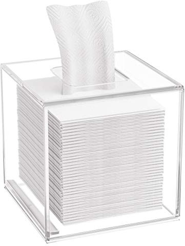 HIIMIEI Caja cuadrada de pañuelos cosméticos, 14 × 14 × 14 cm, caja de pañuelos acrílico | Caja de pañuelos con cubierta magnética para comedor, baño, dormitorio, coche, oficina, acrílico transparente