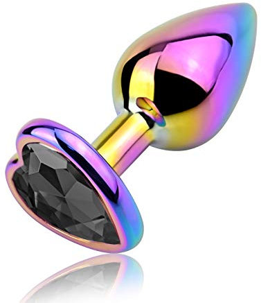 Analplug Anfänger Frau Klein Metall Butt Plug Anal Trainer Luxus Bunte Herzform Juwel Analsexspielzeug für Frauen Männer Paare Roluck (Schwarz, S)