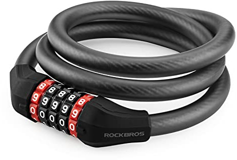 ROCKBROS Bike Lock, 120 cm Bicycle Combination Cable Lock with 5-Digits Codes High Security Waterproof Long Lock for Bicycles, Motorcycles, Strollers, Gate Fence and Luggage