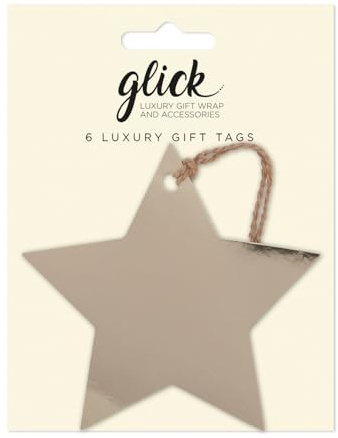 Glick Christmas Gift Tags, Foil Star, Gold, Pack of 6, Fully Recyclable, for use at Christmas, Birthdays and Other Gifts