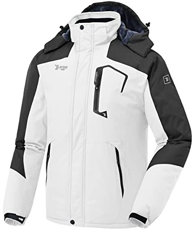 donhobo Herren Softshelljacke Fleece Gefütterte Winterjacke Warm Wanderjacke Übergangsjacke Outdoor Skijacke mit Abnehmbarer Kapuze Weiß L