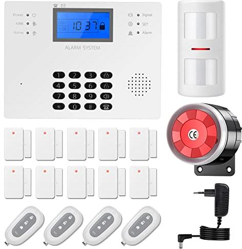 Allarme casa Senza fili, 17 Pezzi - 4G Allarme casa, SMS Sistema Antifurto Completo, Sirena Allarme 120DB con Anti-pet PIR, Sensore per porte e finestre, Telecomando per Appartamento, Garage, Ufficio