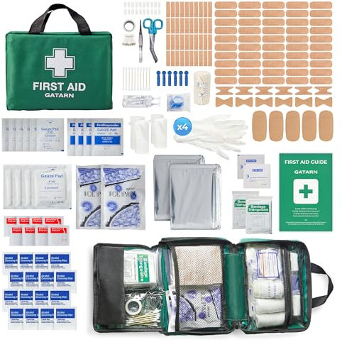 Gatarn 220 Piece First Aid Kit Bag - Includes Eyewash, 2 x Cold (Ice) Packs, Emergency Blanket, Survival & Emergency Kit for Home, Car, Office, Caravan, Travel, Workplace and Sports