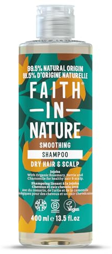 Faith In Nature Natürliches Jojoba-Shampoo, Glättend für trockenes Haar & Kopfhaut, Vegan & Tierversuchsfrei, Ohne SLS, Silikone oder Parabene, 400 ml