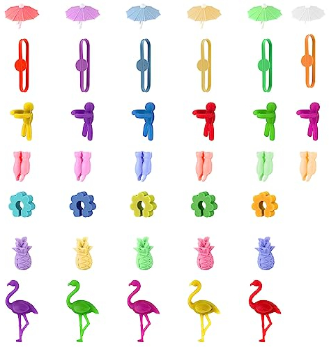 Segnabicchieri per Calici, 42 Pz Segna Bicchieri Calici Silicone, Marcatori di Bevande Colorati, Marcatori Segna Calici Identificatore de Bicchiere di Vino per Bicchiere da Bere Cocktail Party