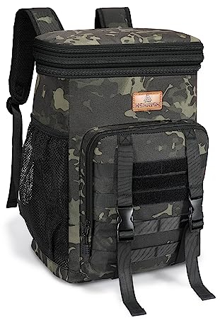 HSHRISH Kühlrucksack,Picknicktasche,erweiterbar wasserdicht auslaufsicher Kühltasche isoliert große Cooler Bag für Männer Frauen Wandern Reisen Camping Strand Picknick BBQ,30L schwarz Camo