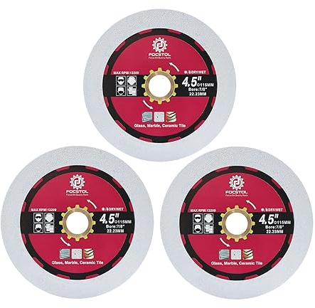 Disco Diamantato per Taglio Vetro 115mm - FOCSTOL 3 pezzi Doppio Lato Taglio Macinazione Lama Diamantata per Vetro Giada Cristallo Bottiglia Vino