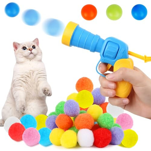 AKONE Katzenspielzeug Ball, Interaktives Katzenspielzeug, Katze Spielzeug Set mit Ballwerfer, Bunte Katzenball Cat Toys for Indoor Cats, Geräuschloser Katzen Spielzeug Katzenbälle