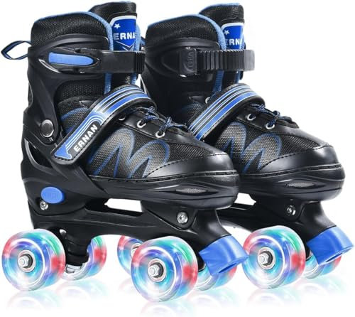 ERNAN Rollschuhe Kinder Verstellbar.komfortabl LED Rollerskates für Jugendliche und Anfänger.4 Größen verstellbar,Rollschuhe für Mädchen,Jungen und Anfänger (Blue, L)