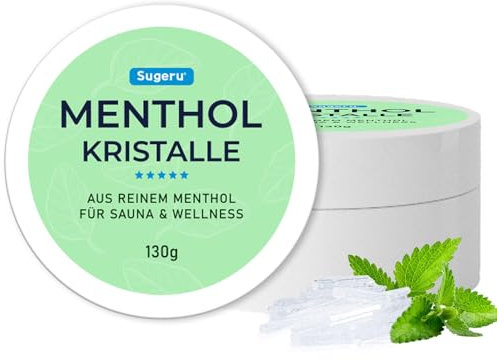 Sugeru Cristaux de menthol - Fabriqué à partir de menthe pure - Dans une boîte refermable - Accessoire rafraîchissant pour sauna - Infusion pour sauna - Infusion pour sauna avec arôme apaisant -
