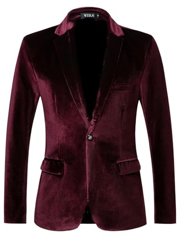 LIUYUYOUGO Kavaj för män i sammet, solid en knapp, blazer, sportrock, elegant, smal passform, sammet, smoking, jacka, skårat , avslappnad, affärsjacka för middag, bal, bröllop, Bourgogne röd, S
