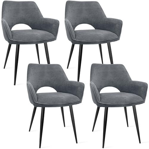 WAFTING Esszimmerstühle 4er Set,Armlehnstuhl mit Metallbeine,geeignet als Schminktisch Stuhl,Stühle Esszimmer,Samt Stuhl,Küchenstühle,Wohnzimmerstuhl,Polsterstuhl mit Samtigem Gefühl,Grau