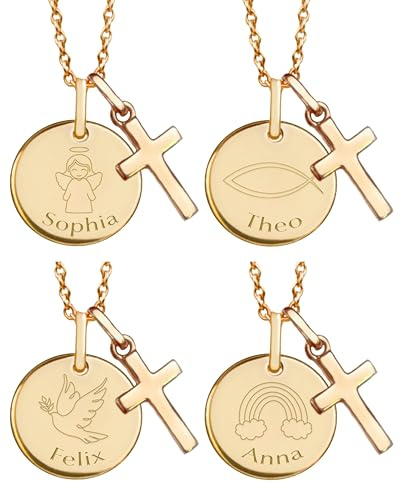 Taufkette mit Kreuz, Personalisierte Kette für Mädchen Jungen Baby Kinder