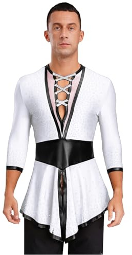 Nyeemya Adultos Hombres Traje De Baile Latino Para Hombres Camisa De Baile De Salón Latino Traje De Competición De Actuación Blanco L
