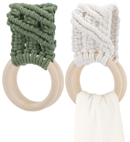 Gabrella 2 Pcs Knit Kitchen Towel Holder, Boho Handmade Crochet Hanging Towels Loop Ring Knit Towel Hanger, Kitchen Dish Towel Hook for Cabinet House Oven Stove Door