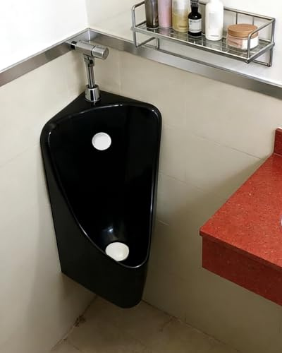 Urinal Herren Wandmontiertes Urinal mit langem Abflussrohr & Zubehör Eckurinal für Badezimmer Wassersparendes Design Modern Schwarz h