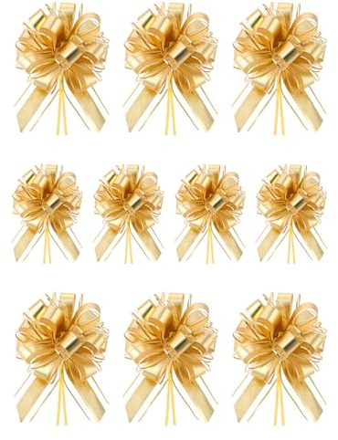 MenYiYDS 10 pezzi Fiocchi per confezioni regalo,colore metallizzato opaco, per mazzi di regali, per San Valentino, feste, decorazioni per bottiglie di vino, confezioni regalo(Oro)