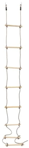 QUAHEAS Scala per bambini, 290 cm, in legno di pino massiccio, con 8 pioli e corda in PE, resistente alle intemperie, per giardino e torre giochi, portata fino a 50 kg, ideale per arrampicata e
