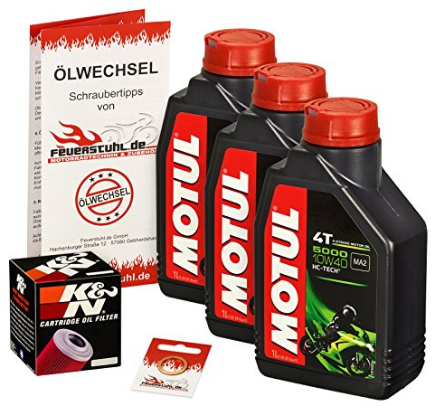 Motul 10W-40 Öl + K&N Ölfilter für BMW G 650 GS/Sertao, 11-15, G650G R13 - Ölwechselset inkl. Motoröl, Filter, Dichtring