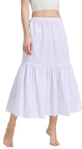 BEAUTELICATE Women's Underskirt Half Slip 100% Cotton Anti-Static Cling Resistant Summer Loose A-line Petticoat Skirt Extender with Ruffle Short Long Ivory White Black