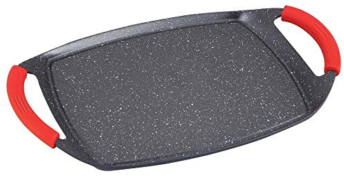 MGE - Bistecchiera Antiaderente in Pietra - Bistecchiera per Induzione - Piastra Grill per Induzione Antiaderente - Griglia Induzione - Piastra Carne, Cucina - Griglia Bistecchiera - 36 x 23 cm