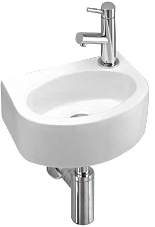 Home Supplies Ceramic Oval Wash Basin, Corner Bathroom Sink, Classic Design Cloakroom Vanity Unit With Cabinet, 130x300x235mm (HxWxD)