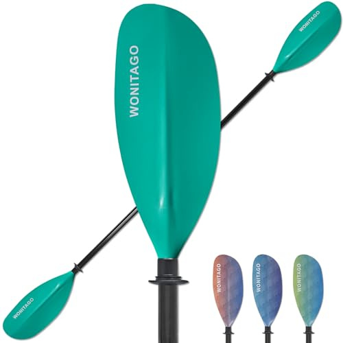WONITAGO Kayak Paddle with Fiberglass Paddle and Nylon Blade, Adjustable Kayaking Oars, 230-250 cm/90-98 inch, Teal