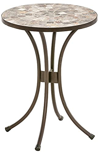 Dehner Tabouret pour Fleurs Grazia - Diamètre : 41 cm - Hauteur : 54 cm - en métal et Pierre - Effet mosaïque - Gris/Marron