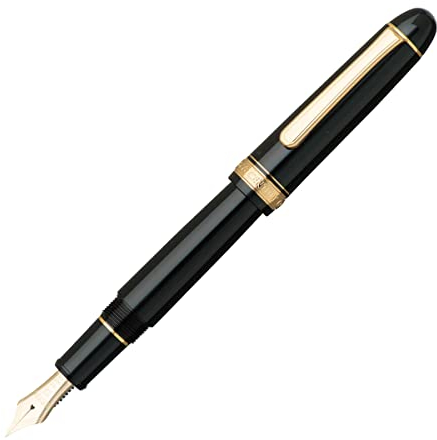 PLATINUM Japanischer Füllfederhalter #3776 Century Gold Trim Black in Black UEF/Schwarz/ 0,18-0,24 mm/Handgefertigt/Feder aus 14-Karätigem Gold/mit Geschenkbox/Füllhalter