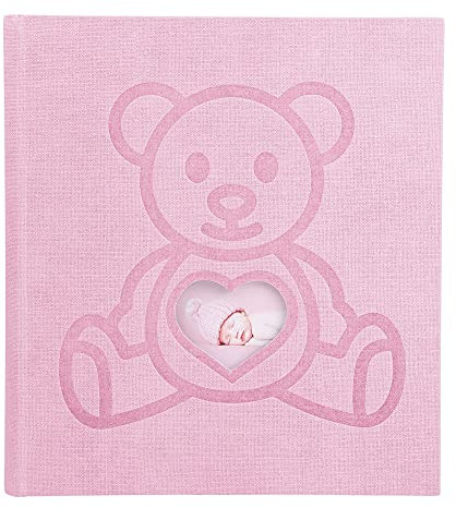 Exacompta - Réf. 16566E - Album photos livre TEDDY OURS - 300 photos 10 x 15 cm - 60 pages blanches avec feuillets cristal - format 29 x 32 cm - couverture en papier texturé rose - effet bi-matière
