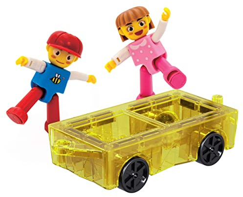 PicassoTiles Mini-expansionsset med magnetiska plattor, bil, lastbil och figurer, lekset, magnetiska byggstenar för barn, mint- och pedagogiska leksaker, magnetiska tillägg, billeksaker
